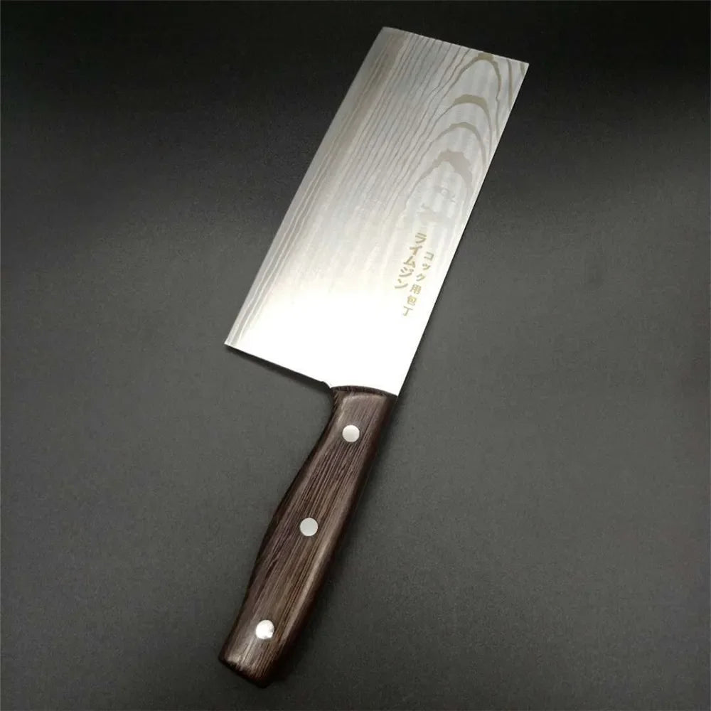 Japanese Kitchen Knife Damascus Steel Sharp Wooden Handle 50 Characters