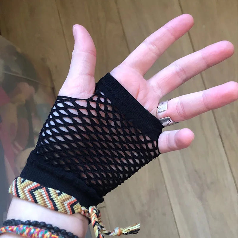 New Black Womens Short Fishnet Net Gloves Fingerless Mesh Gloves Punk Rock Fancy Night Club Party Sexy Beautiful Gloves - Daisan Mart