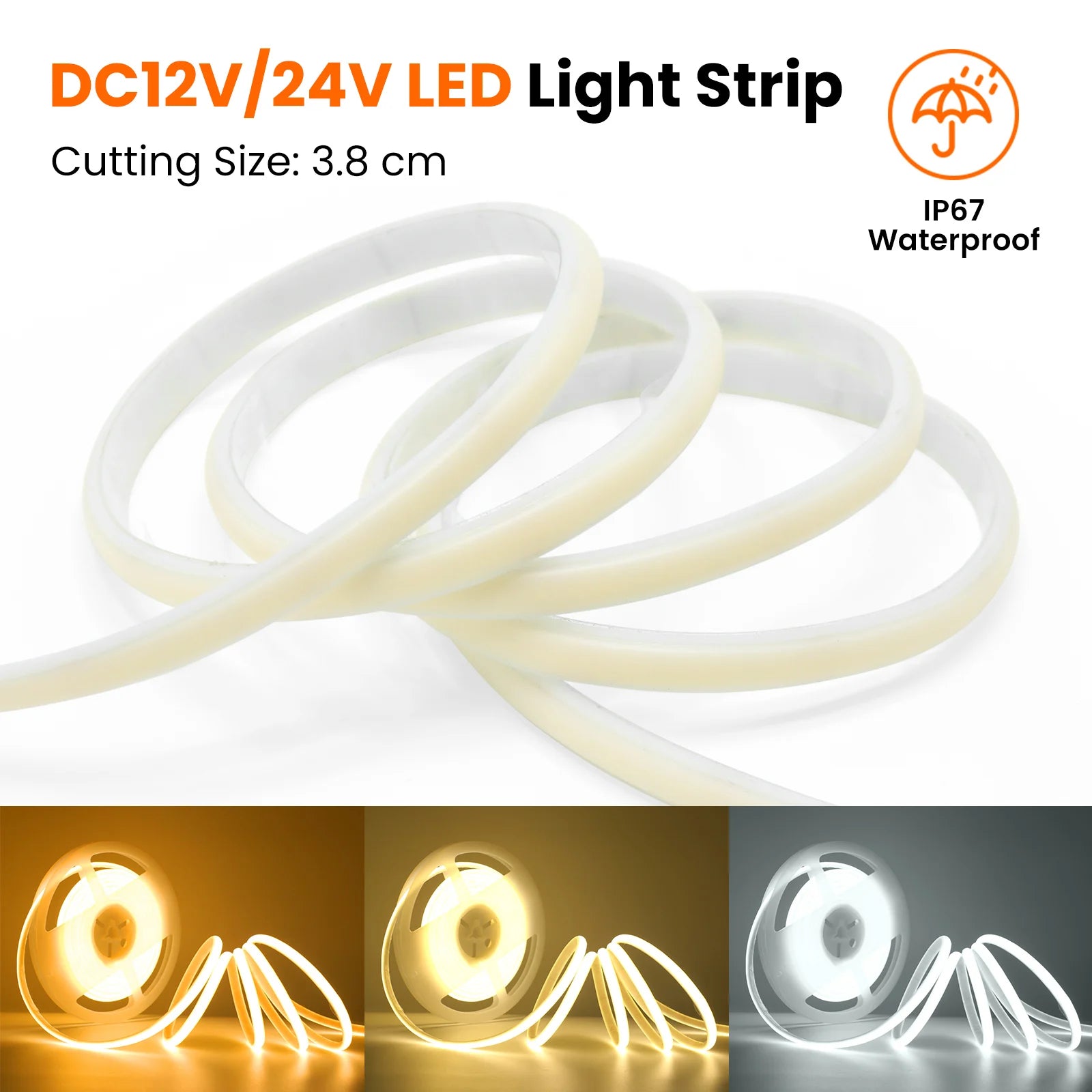 Dải Đèn LED COB Chống Nước IP67 Dẻo 12V 24V 320LEDs/M - Daisan Mart