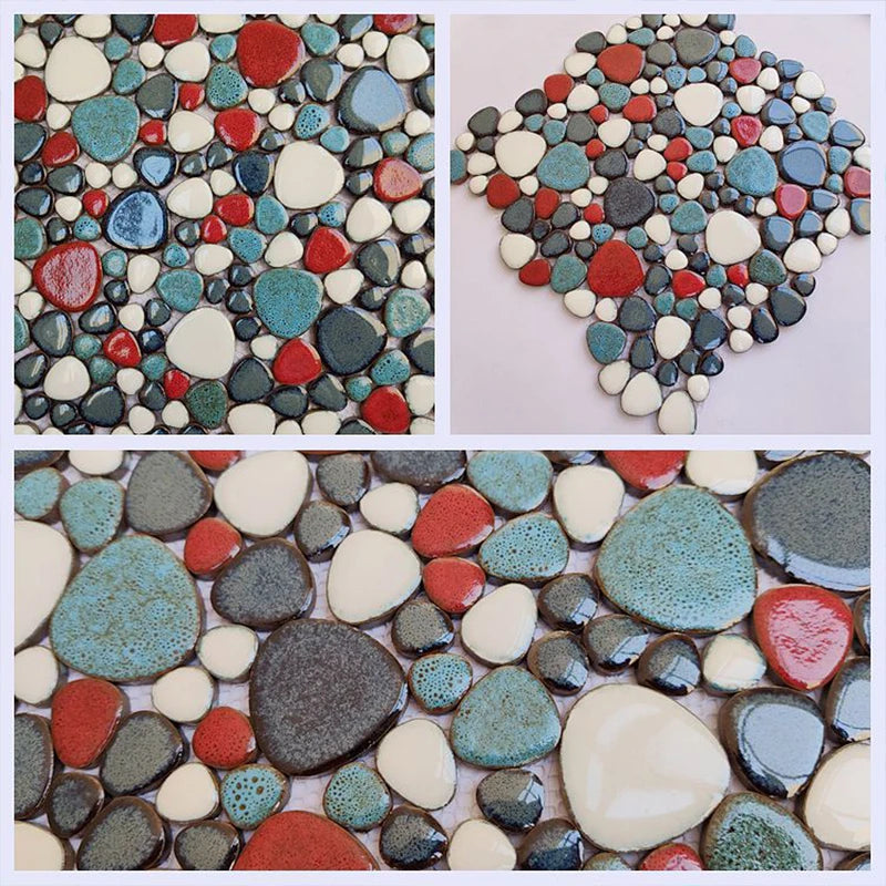 30x30cm Ceramic Pebble Mosaic Tiles Spa Pools Fish Ponds Bathrooms Anti-skid Wear-Resistant Floor Wall Decor Easy Cut Mesh Base