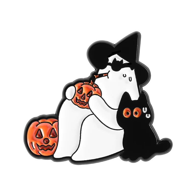 Halloween Pumpkin Animal Enamel Pins Ghost Capybara Grim Reaper Duck Spooky Season Brooches Lapel Badge Jewelry Gift for Friends
