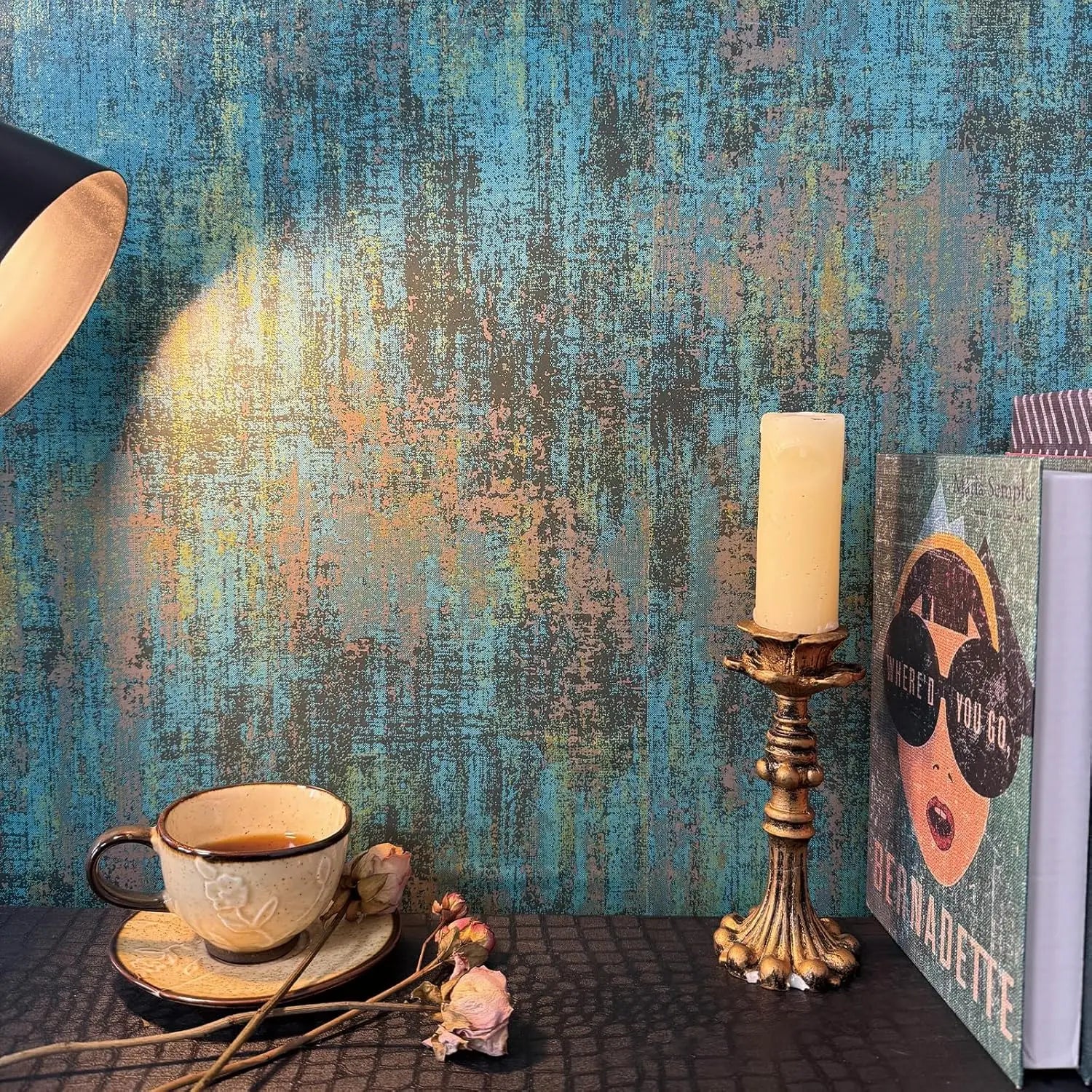 Vintage Black Gold Metallic Peel and Stick Wallpaper Self Adhesive Industrial Metallic Concrete Wall Paper Stick on Wallpaper