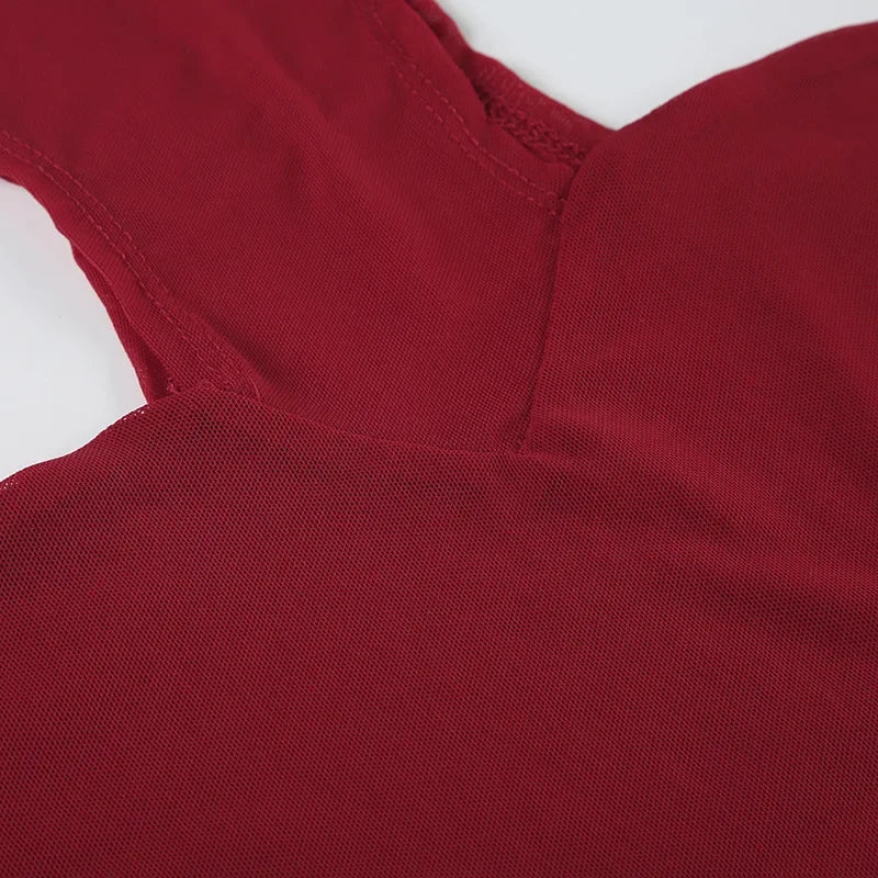 Bodysuit Đỏ Sexy Lưới Trong Suốt - Y2K Nữ Tính - Daisan Mart