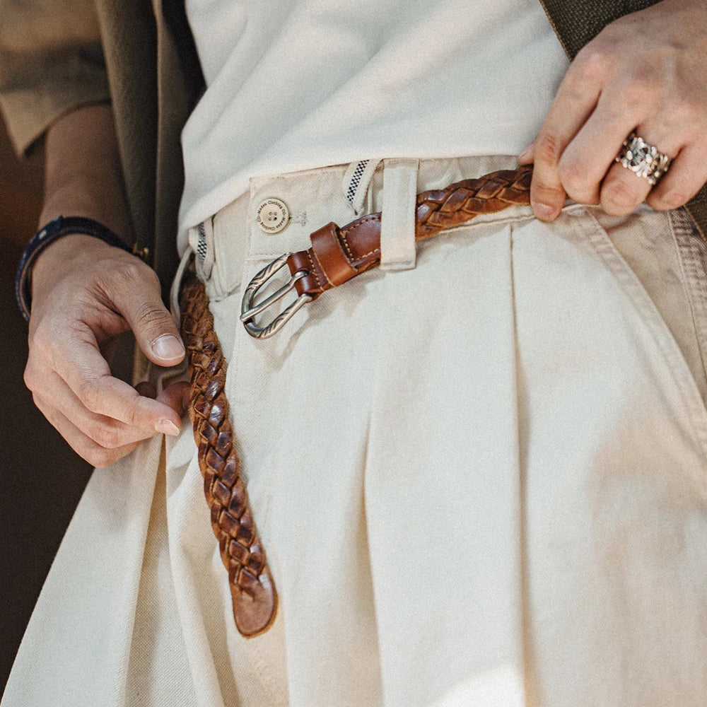 Thắt lưng da bò 2 lớp Vintage nam nâu Maden