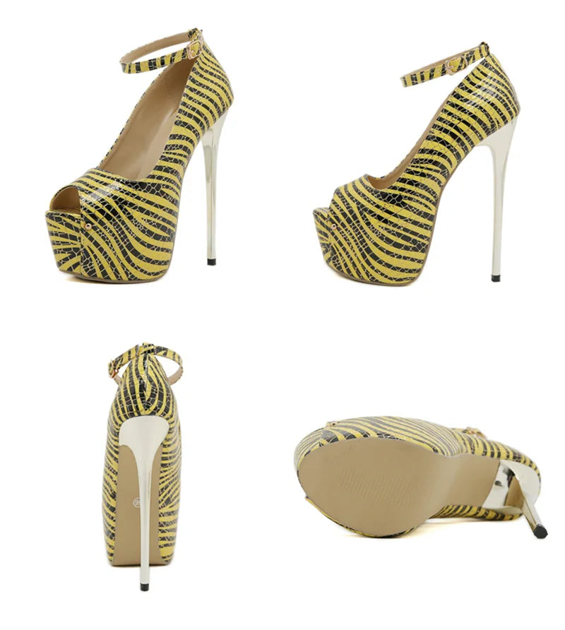 Liyke Giày Cao Gót Nữ Sọc Da Mềm Platform 16CM