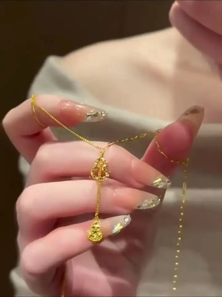 925 Silver Gourd Necklace 18K Gold Plated Sparkling Women