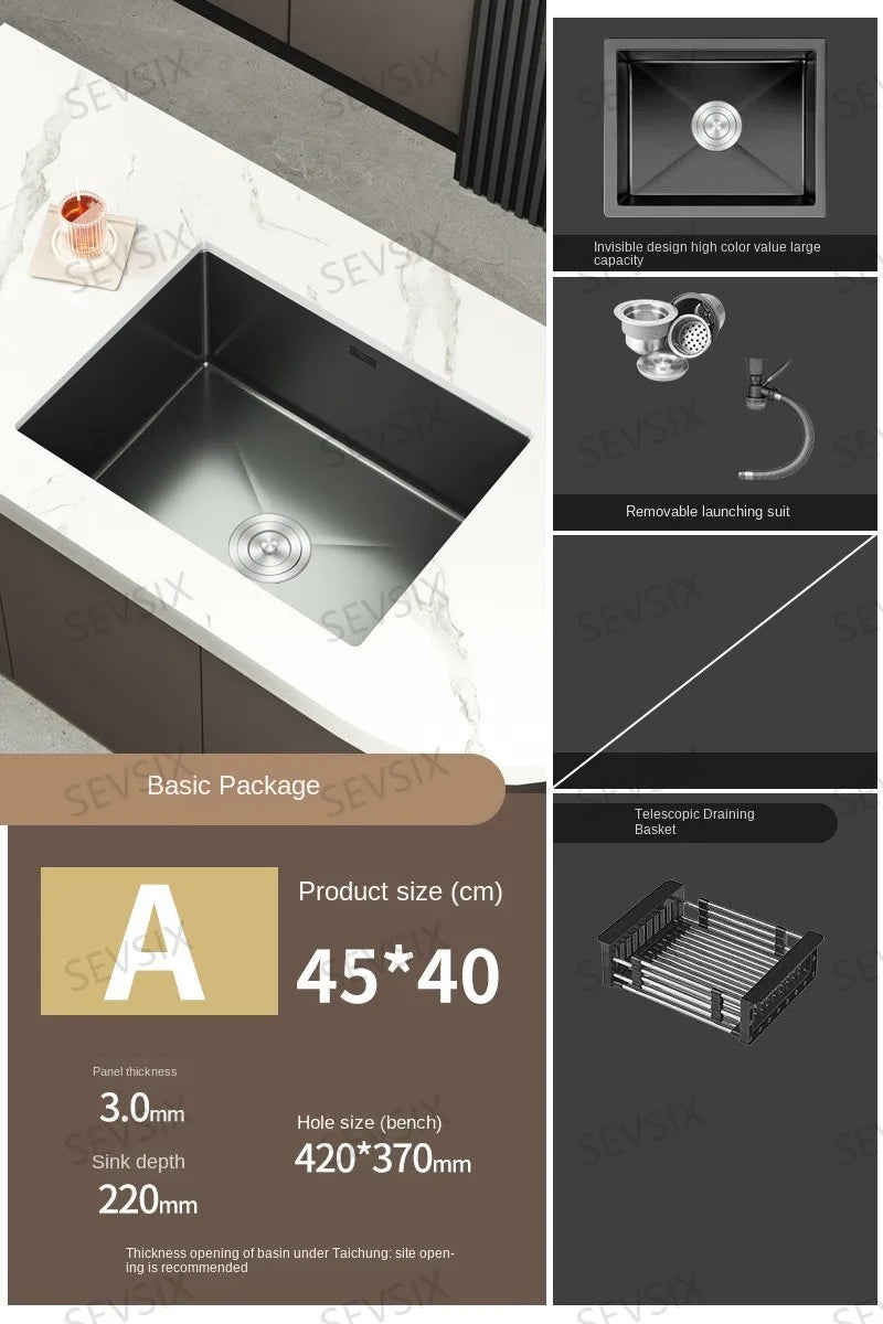 304 stainless steel Kitchen handmade small sink, single sink, vegetable washing basin, under counter, island counter, water bar - Daisan Mart