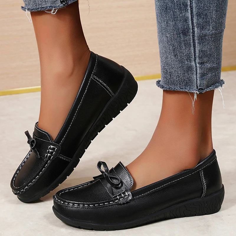 Women's Genuine Leather Loafers - Fashionable, comfortable wedge sole