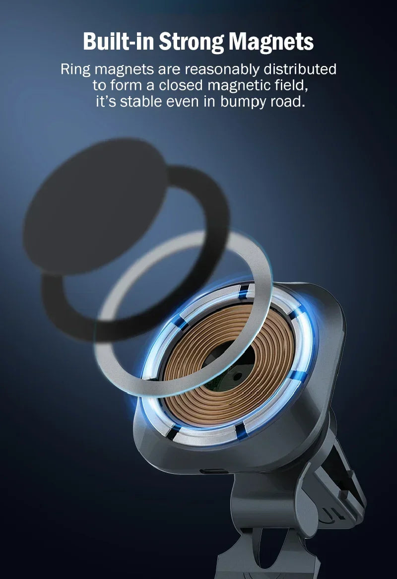 Magnetic Car Wireless Charger Stand Phone Holder Air Vent Mount Clip Support In Car Fast Charging for iPhone 16-12 Pro Max Mini