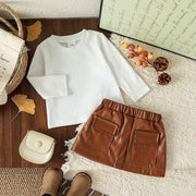 Bộ Công Chúa Bé Gái 2025: Áo Dài + Váy Da PU