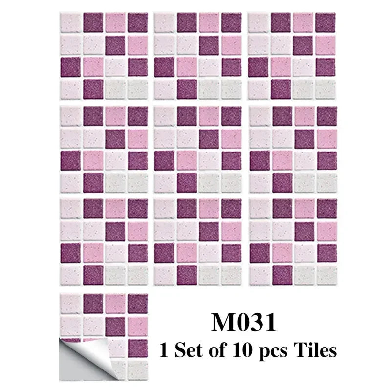 10pcs/set Marble Mosaic Tiles Wall Sticker Transfers Flat Covers for Kitchen Bathroom Stitching Stickers Self-adhesive Removable