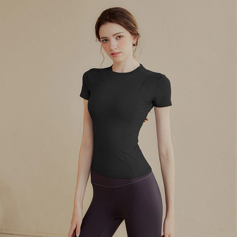 {QTG329} 1 Pcs Women's Tight Short Sleeve Yoga Top - Slim Fit, Quick Dry Fabric For Running, Gym & Outdoor Workouts - Daisan Mart