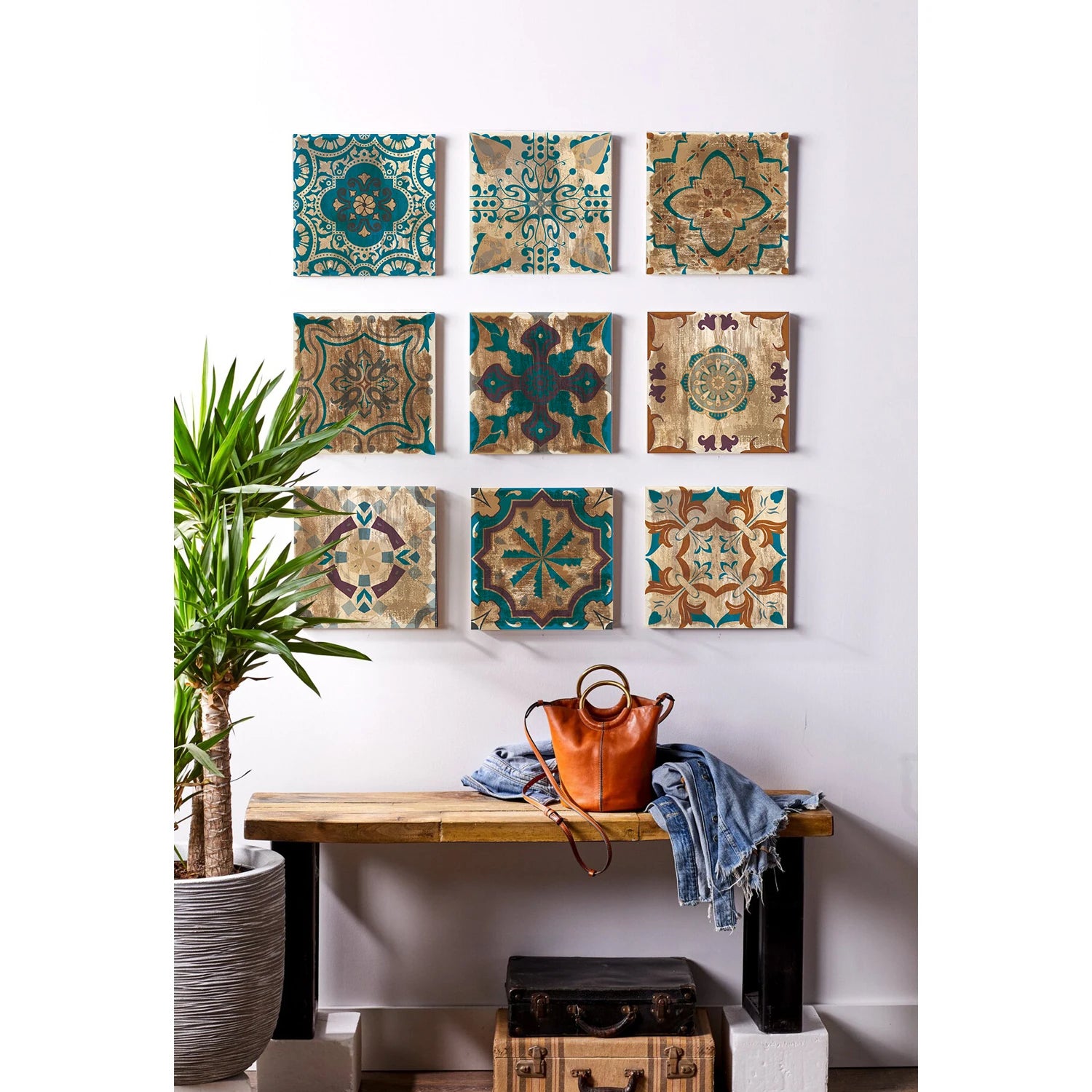 24 Pieces of Moroccan Style PVC Waterproof Self-Adhesive Wall Stickers, Peel and Stick on Living Room and Bedroom Tile Stickers
