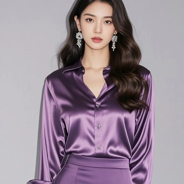 Áo Sơ Mi Lụa Công Sở Nữ Hàn Quốc Dài Tay Thanh Lịch