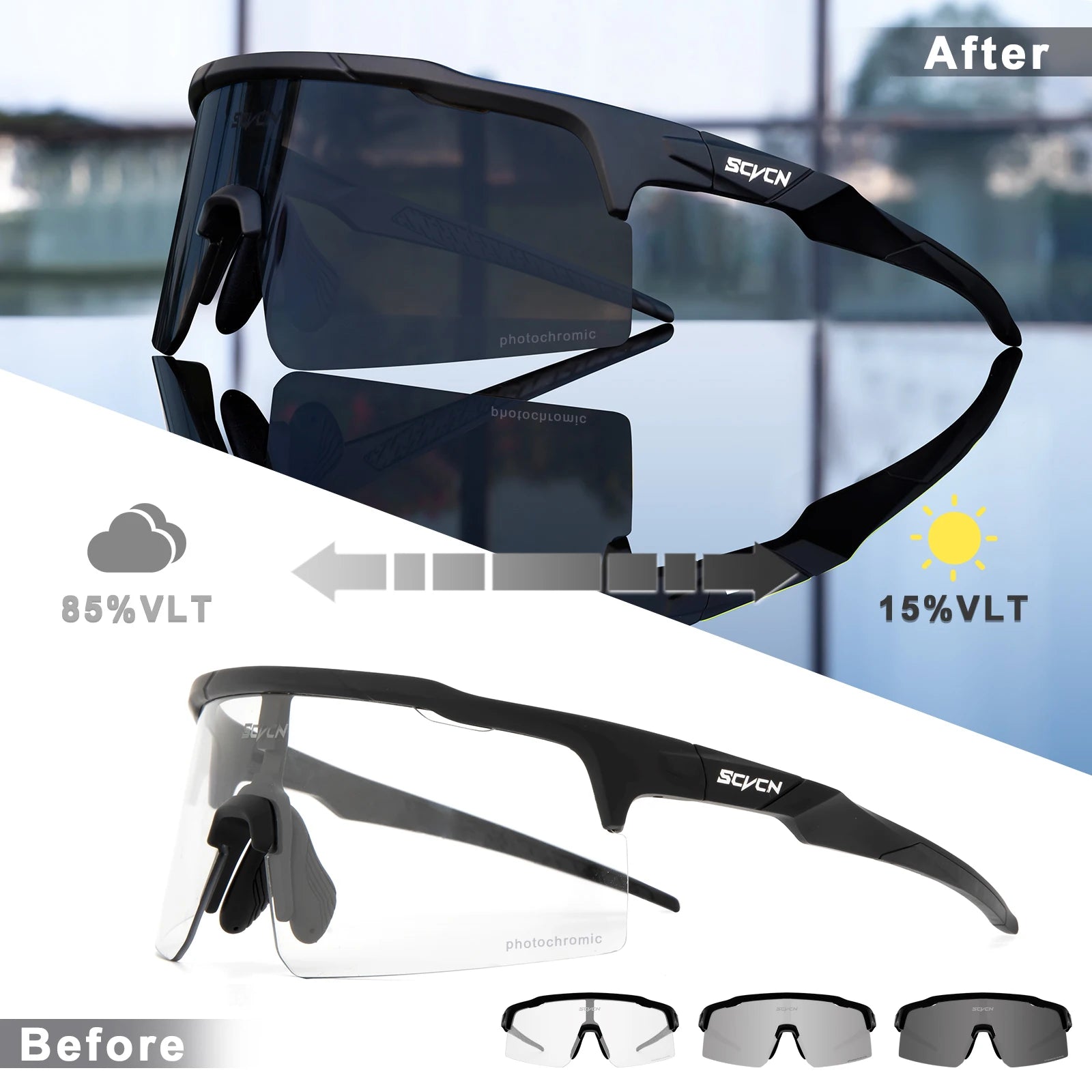 SCVCN Photochromic Sunglasses - Cycling, Sports, UV400 Protection