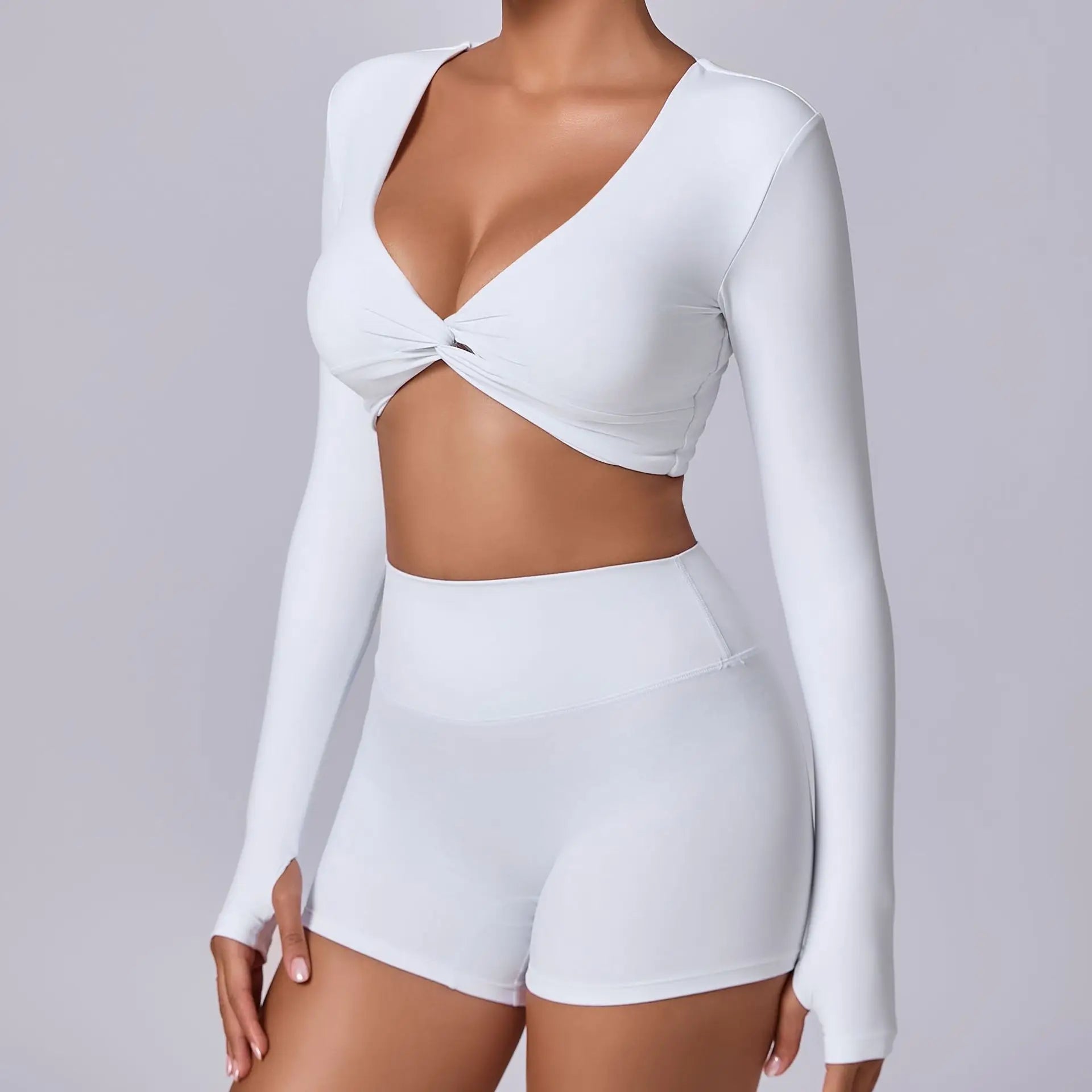 Crop Top Tập Nữ Dài Tay Lỗ Ngón Thể Thao Năng Động - Daisan Mart
