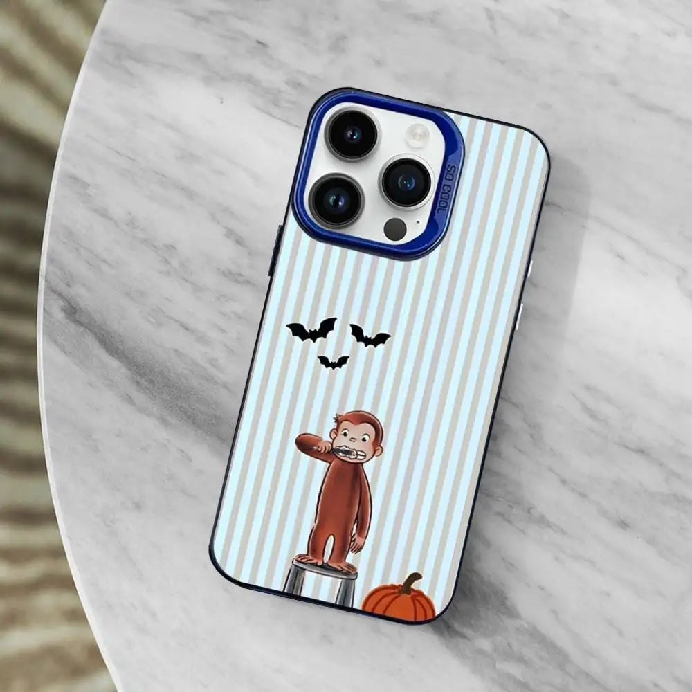 Mokey C-Curious G-Georges Phone Case For iPhone 11,12,14,13,15,16,Mini,XS,MAX,Pro,SE Blue Matte Silicone Cover - Daisan Mart