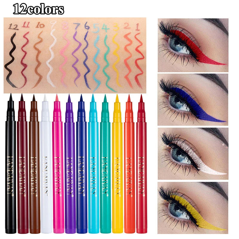 12-Color Matte Waterproof Eyeliner, Easy to Draw, Outstanding