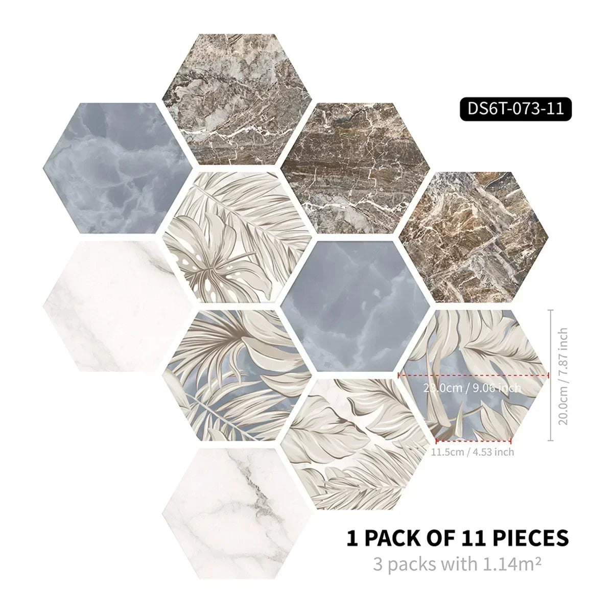 22PCS Self-adhesive Moroccan Style Hexagonal Diagonal Floor Stickers Non-slip Waterproof Decals for Kitchen Bathroom Decoration