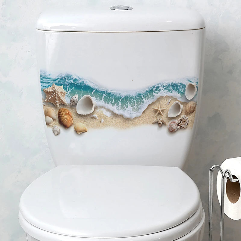 1pc Sea Beach Exquisite Shell PVC Toilet Sticker Bathroom Toilet Seat Waterproof Sticker Self-adhesive Decorative Wall Sticker