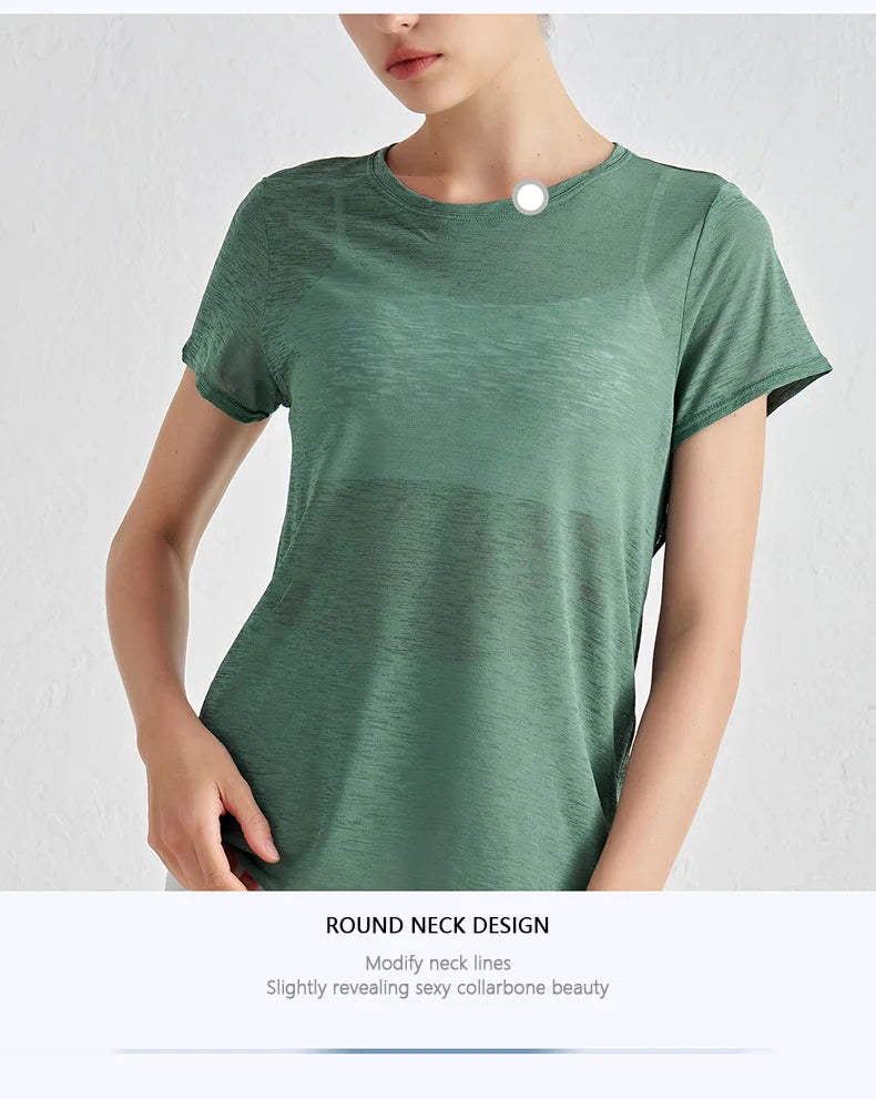 Áo Tập Gym Nữ Nylon Thoáng Mát Lưng Rỗng Ngắn Tay - Daisan Mart