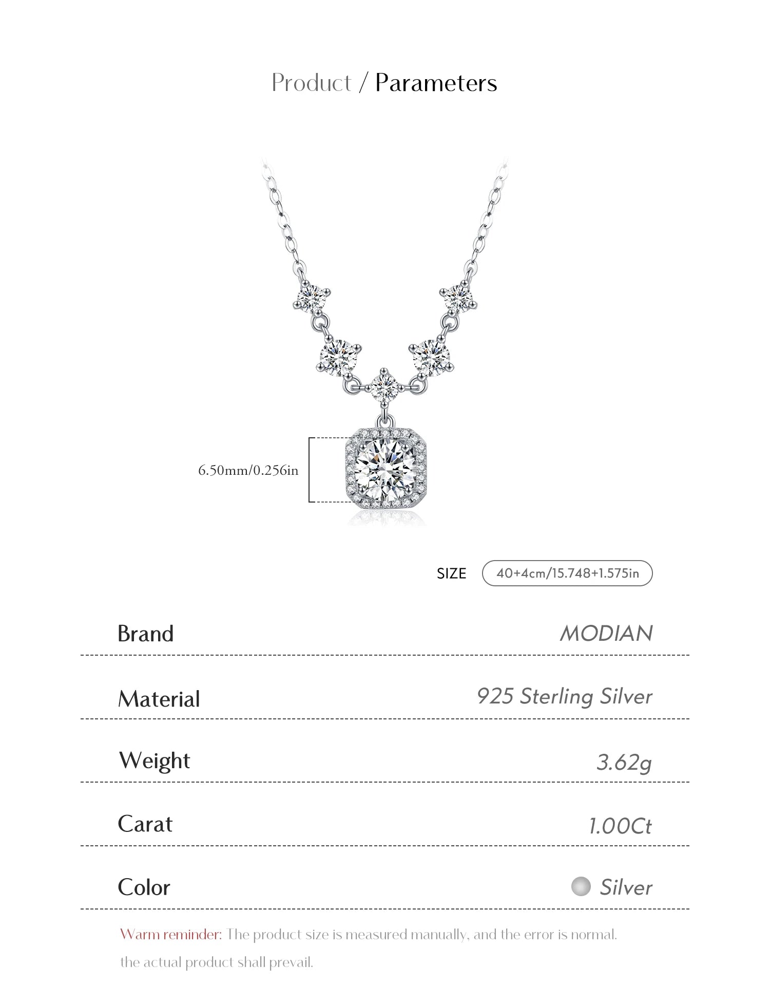 Luxury 925 Silver Moissanite Stone Necklace for Women
