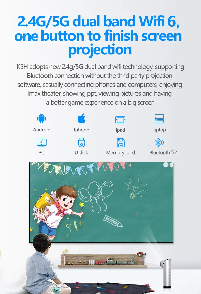 Máy Chiếu KIXIN K5 4K Mini - Rạp Phim Di Động Android 11 - Daisan Mart