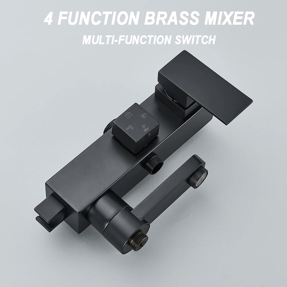 Chrome Brass Shower Faucet Set Rainfall Bathtub Tap With Bathroom Shelf 4 Function Height Adjust Shower Mixer Crane Fast Delivey