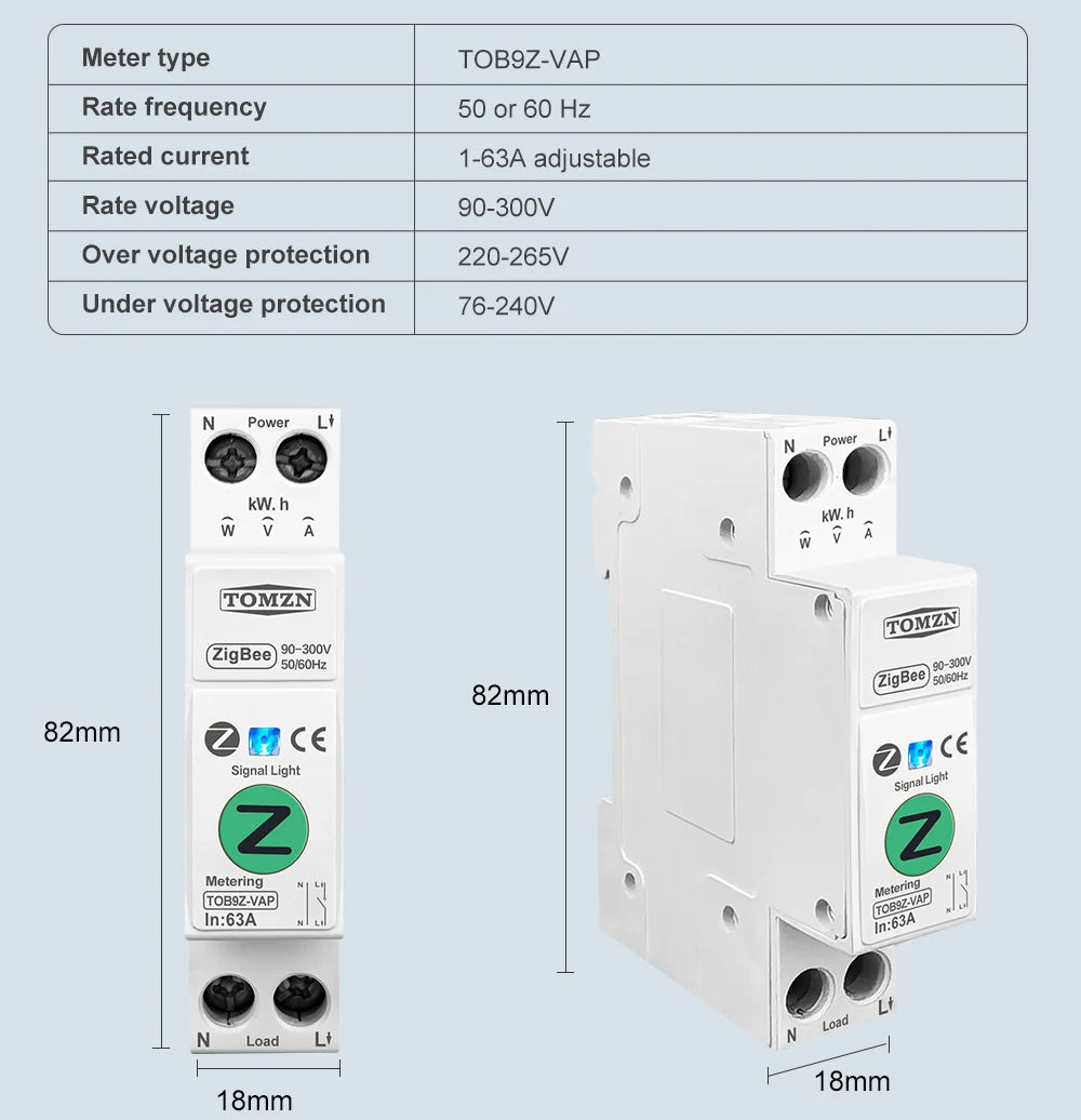 TOMZN Zigbee 63A Smart Switch Energy Meter kWh Metering Monitoring Circuit Breaker Timer Relay MCB TUYA smartlife protection