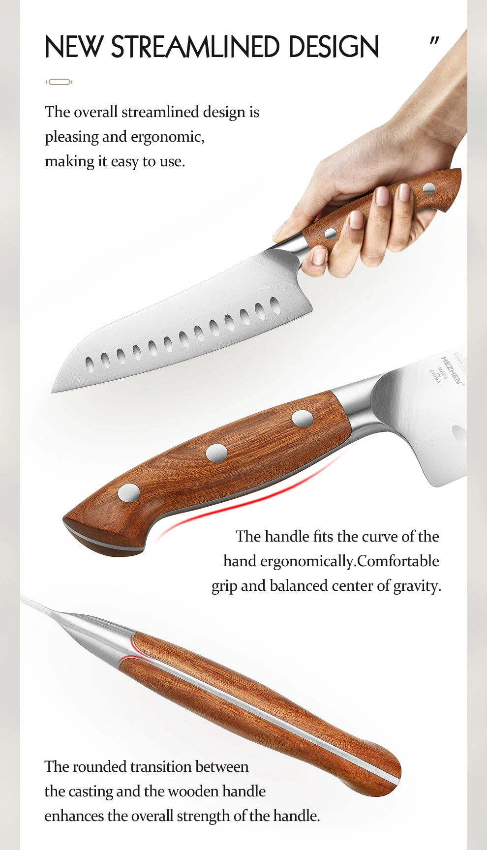 HEZHEN Kitchen Knife Set 1.4116 Steel Red Wood Handle