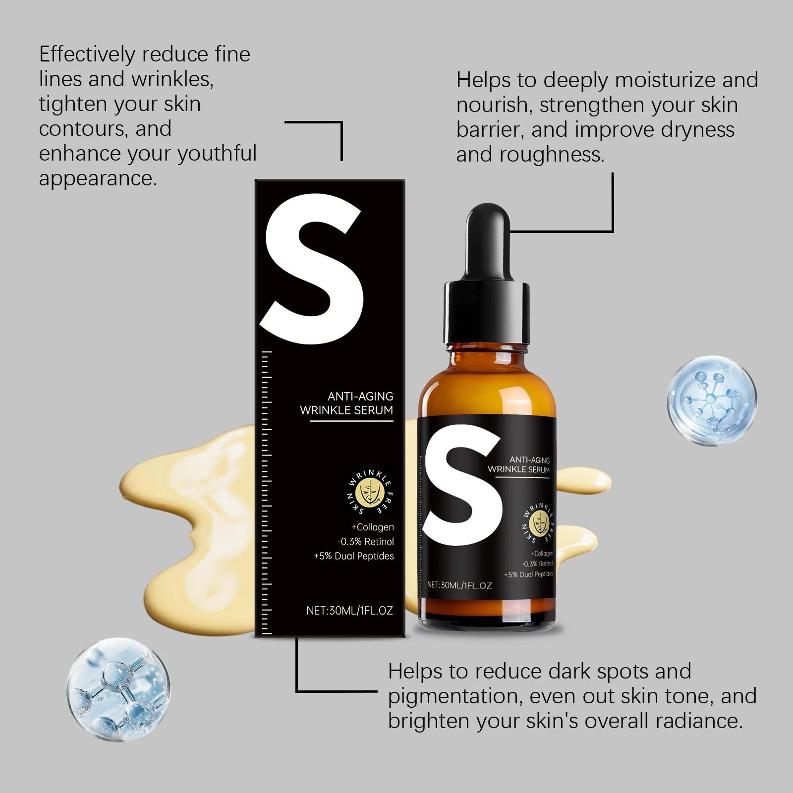 Retinol Serum - Deeply Moisturizes and Brightens Facial Skin, Balances Oil-Water Levels, Refines Pores, and Nourishes the Skin