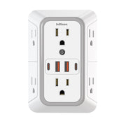Ổ cắm điện trắng có nhiều lỗ cắm USB và ổ cắm điện xoay hai bên.