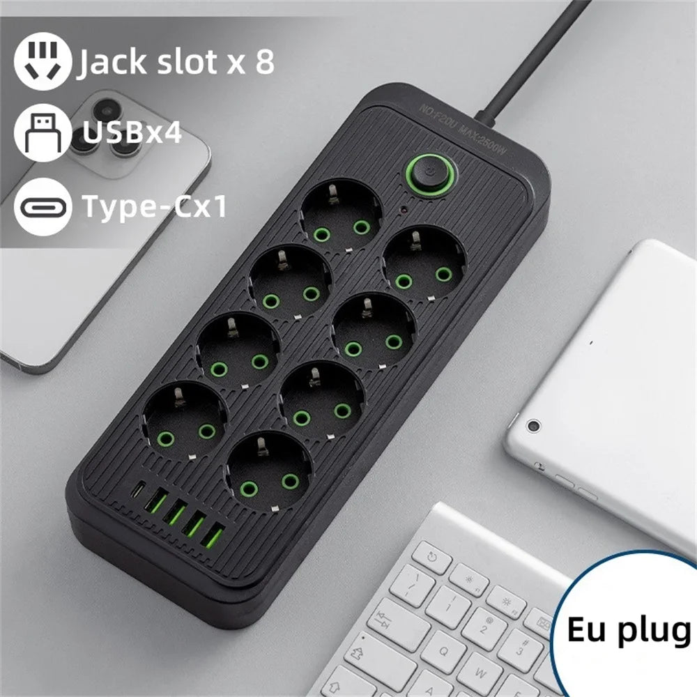 Ổ Cắm Điện Đa Năng 4 USB, 1 Type C, 2M, Chống Sét - Daisan Mart