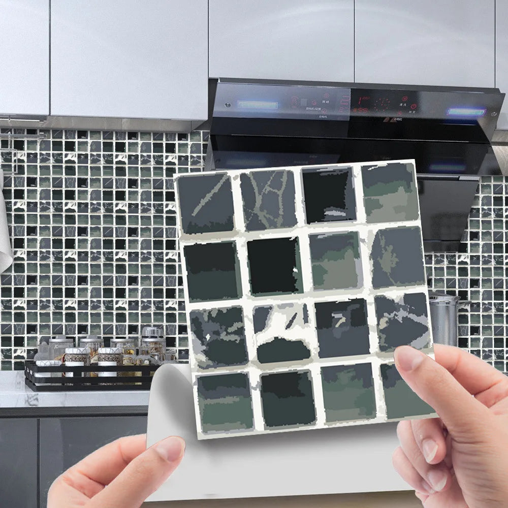 10pcs/set 3D Mosaic Tiles Sticker Self Adhesive Waterproof Wall-Tiles for Kitchen Bedroom Bathroom Walls Backsplashes Decoration