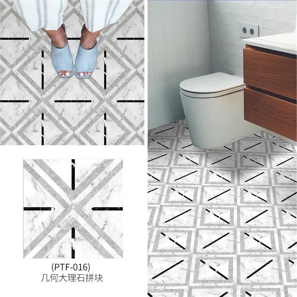 Black And White Mosaic Tiles Marble Texture Floor Sticker Kitchen Floor Renovation Decorative Stickers Self-adhesive Wallpaper