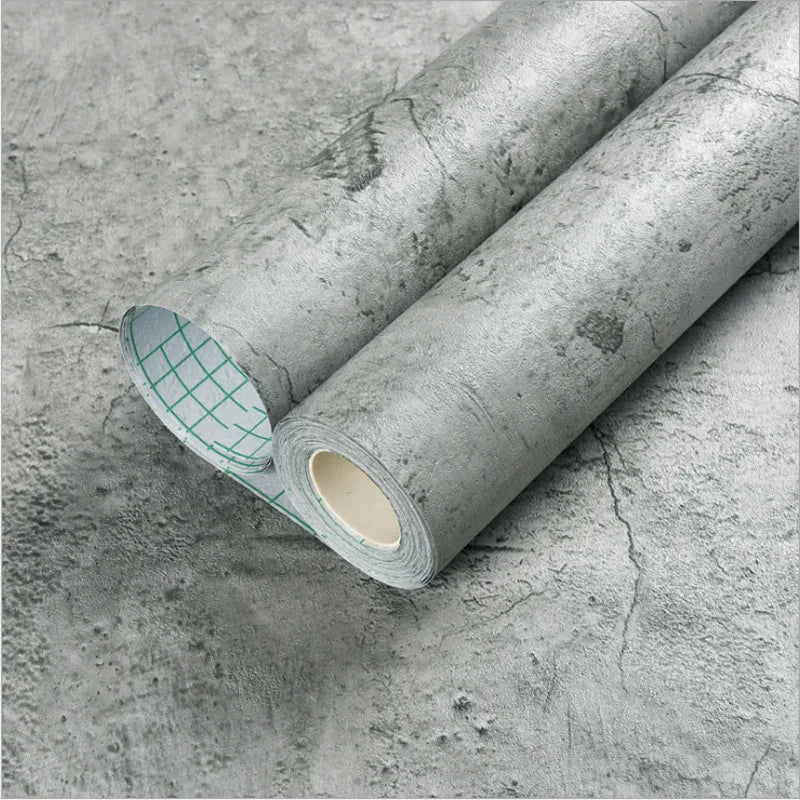 PVC Retro Cement Grey Waterproof Self-adhesive Wallpaper Hotel Cafe Library Living Room Bedroom Wall Renovation Vinyl Stickers