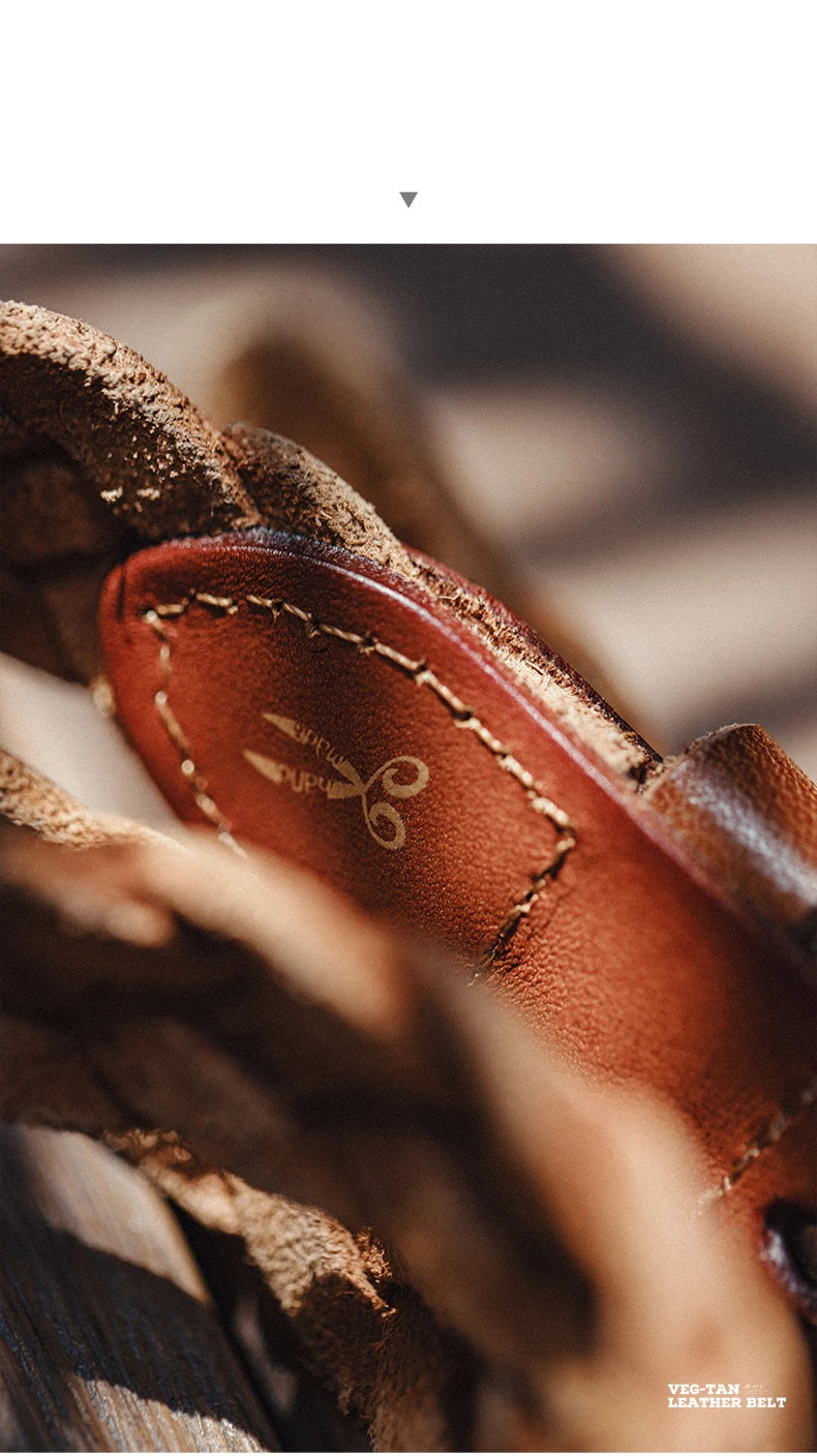 Thắt lưng da bò 2 lớp Vintage nam nâu Maden