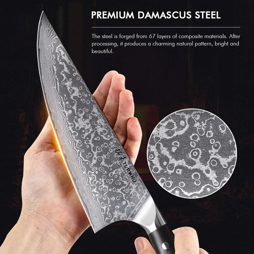 Dao Bếp Gyuto Chuyên Nghiệp - Thép Damascus 67 Lớp