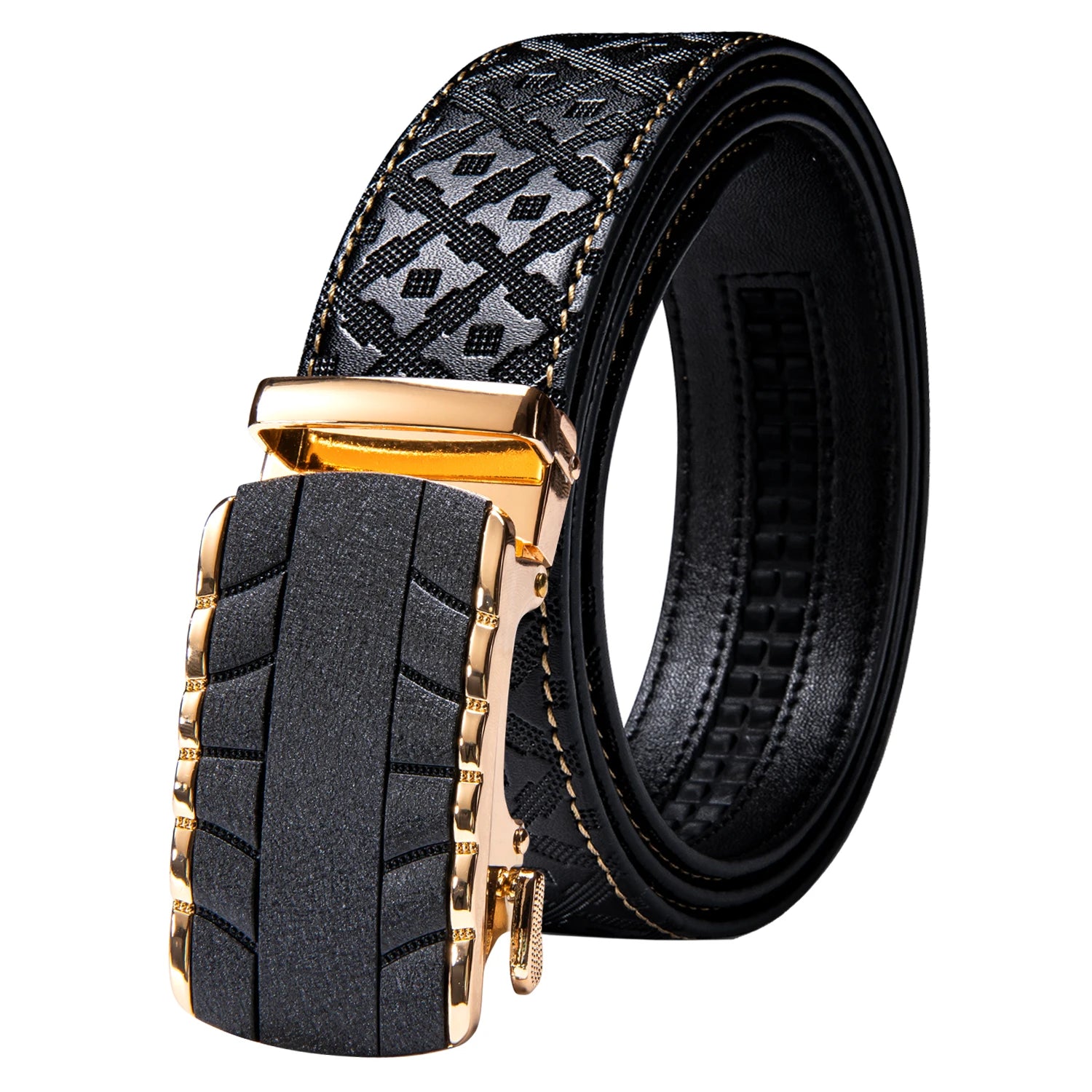High quality black cowhide men's belt with automatic buckle 130cm