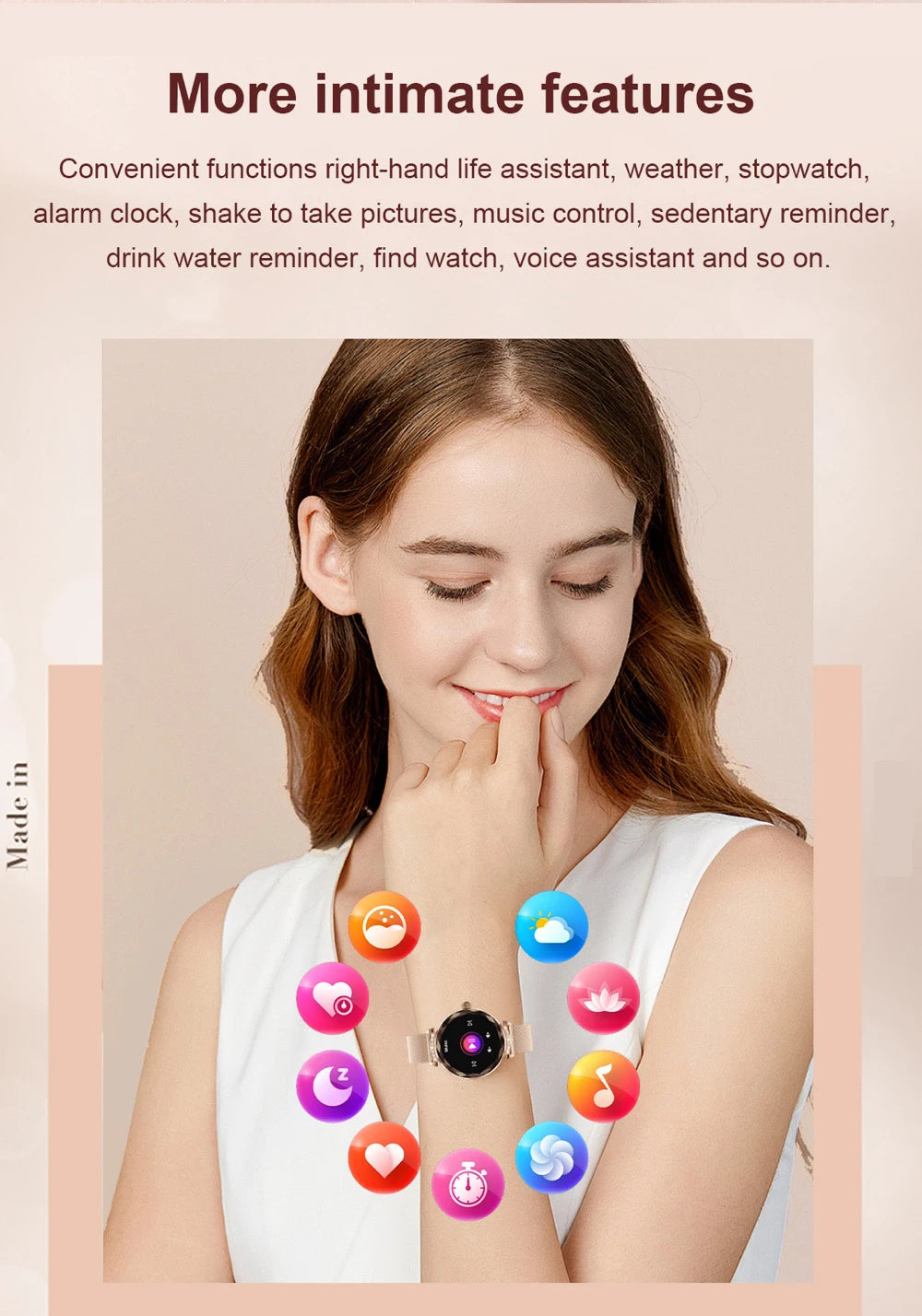 Đồng hồ thông minh nữ AMOLED 1.19 chống nước IP68