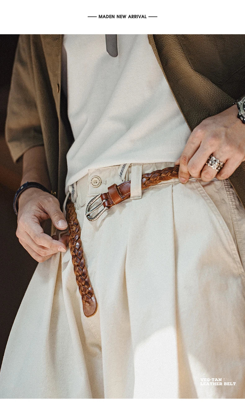 Thắt lưng da bò 2 lớp Vintage nam nâu Maden