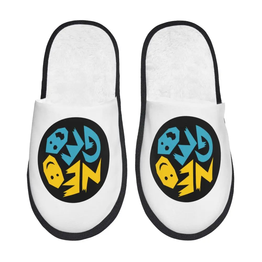 Neo Geo Logo Printed Warm Furry Slippers Gamer Style