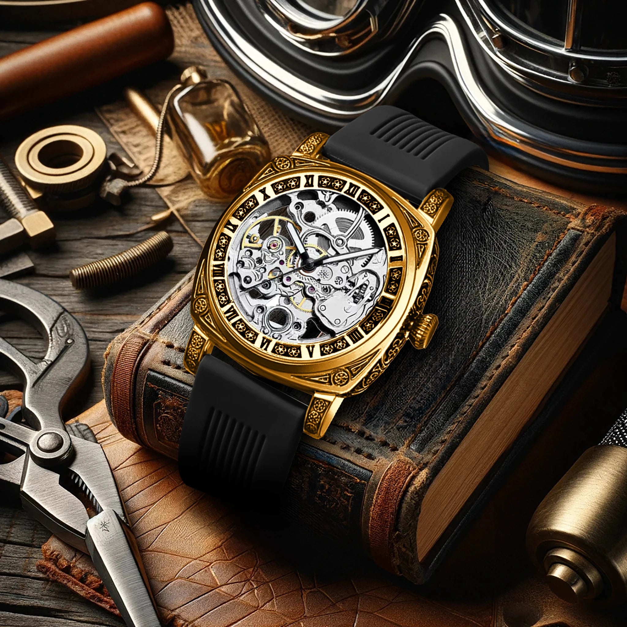 Đồng hồ cơ nam điêu khắc tự động sang trọng