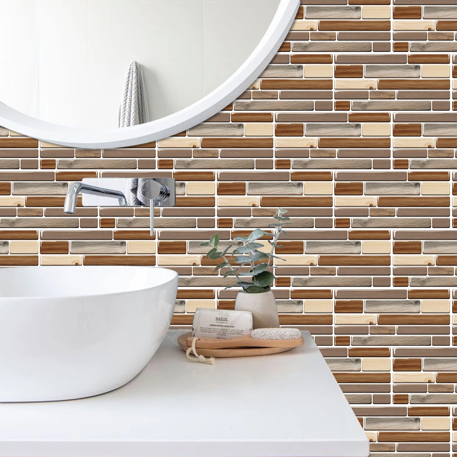 Waterproof Self Adhesive Removable 3D DIY Modern Grayish White Marble Tile Wall Sticker Bathroom Kitchen Cupboard Home Decor