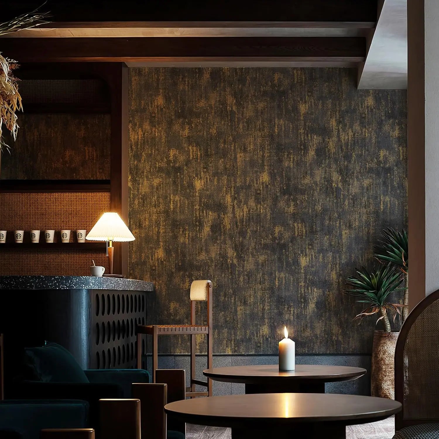 Vintage Black Gold Metallic Peel and Stick Wallpaper Self Adhesive Industrial Metallic Concrete Wall Paper Stick on Wallpaper