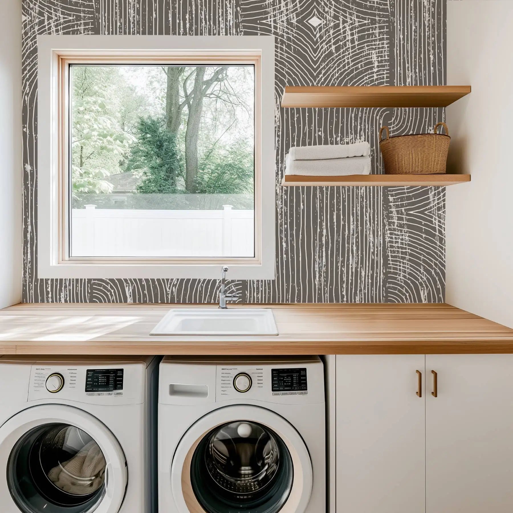 Boho Dark Grey Peel and Stick Wallpaper Geometric Arches Contact Paper Removable Wall Paper for Kitchen Walls Cabinet Drawer