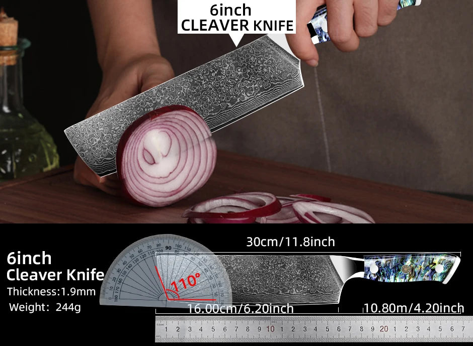 Dao Bếp Damascus VG10 67 Lớp Tay Cầm Vỏ Bào Ngư