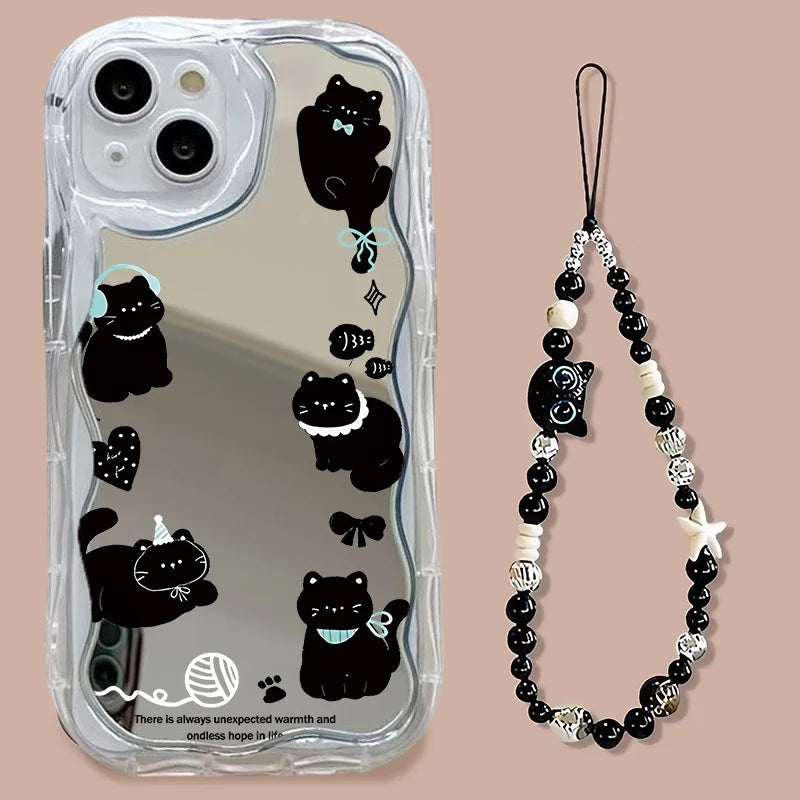 Cute Cat Makeup Mirror Case For iPhone