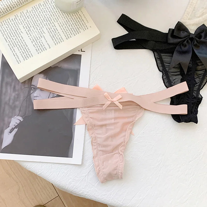 Lace Sexy Girls Briefs Women Panties Seamless Bowknot G String Thong Underwear Low Waist Female Adjustable Lingerie
