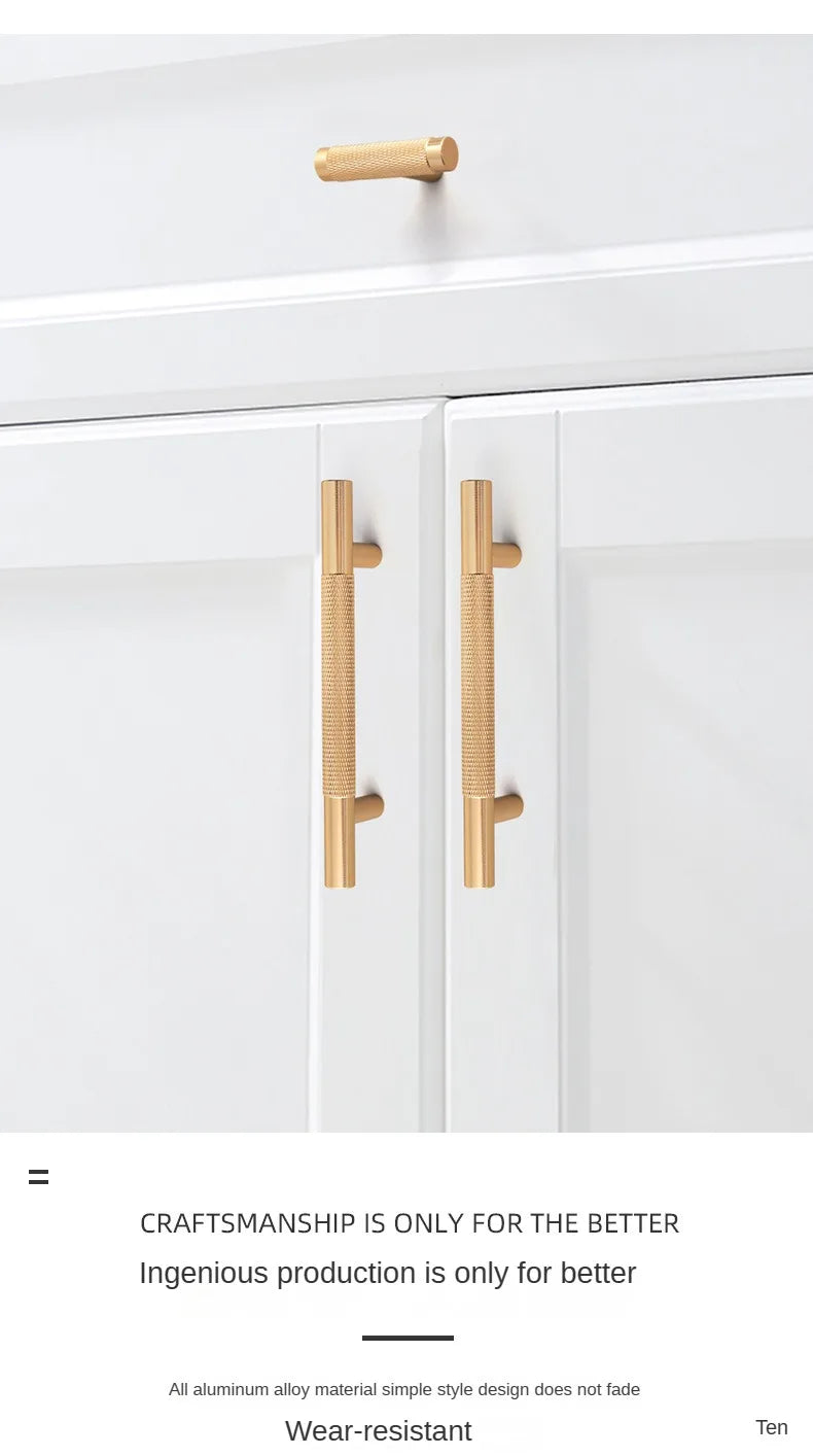 Long Knurled Handle Kitchen Cabinet Door Handles Drawer Pulls Aluminum Alloy T Bar Bedroom Knobs Wardrobe Furniture Hardware